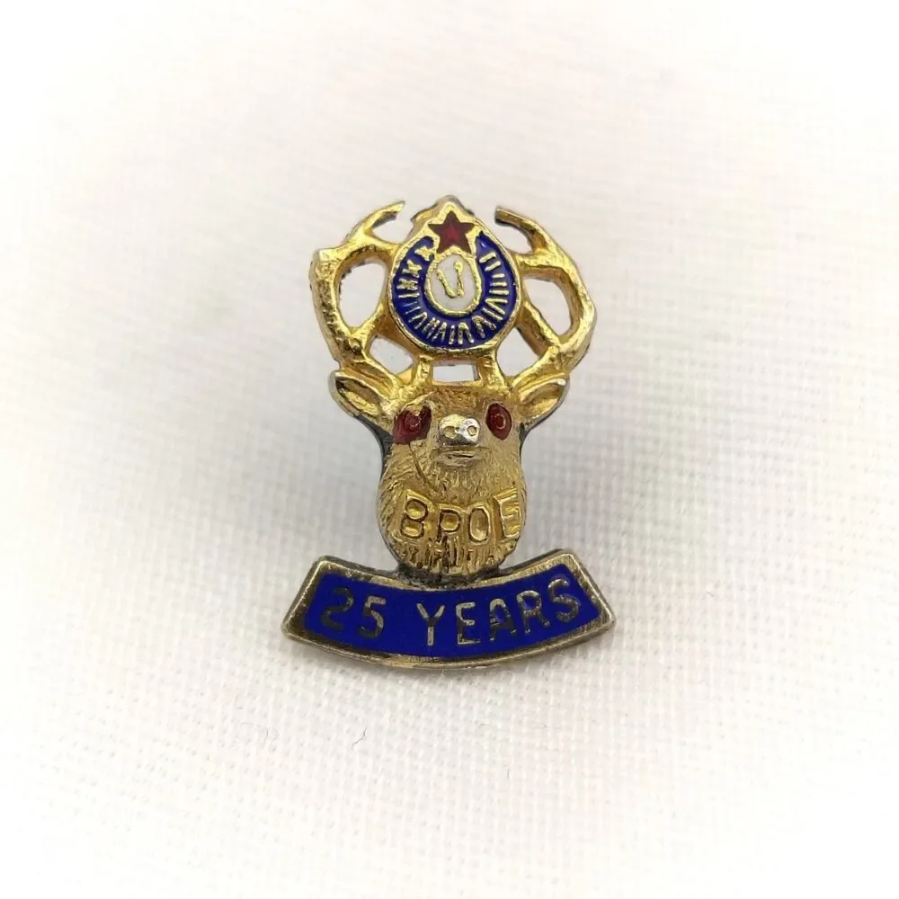 BPOE 25 Years Member Vintage Pin Red Eyes Elks Lodge Screw Back